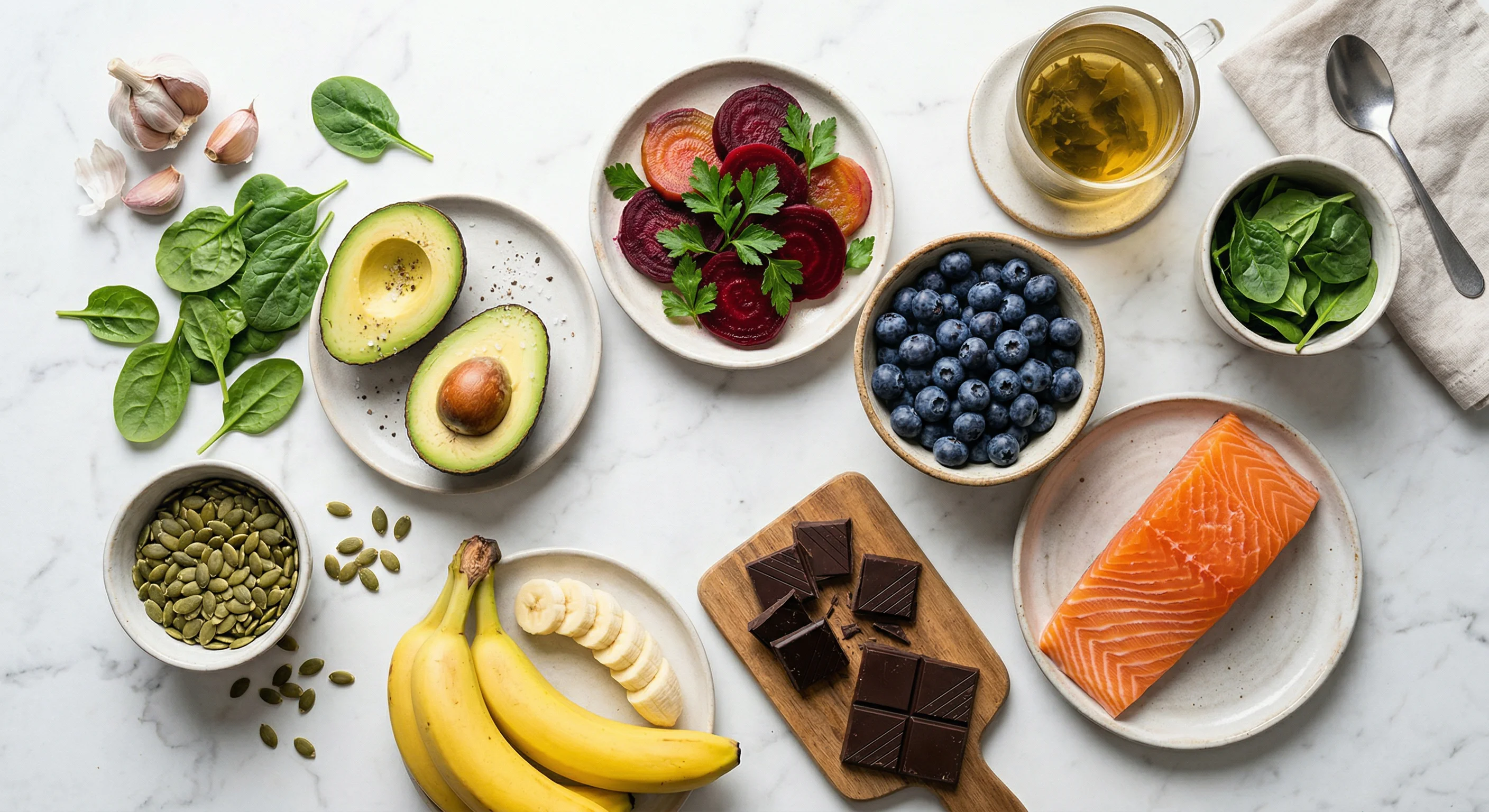 Healthy foods that naturally lower blood pressure including berries leafy greens and salmon